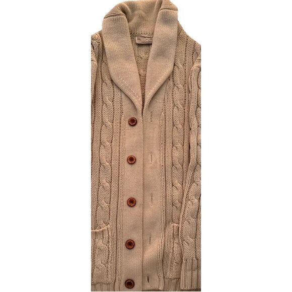 Montgomery Wards Men’s Cable Knit Vintage Cardigan Sweater Beige Cottagecore - Picture 3 of 5